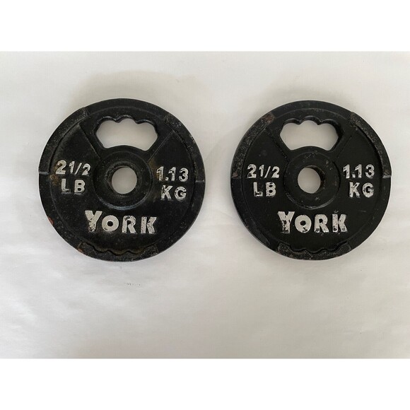 Set of 2 YORK 2 ½ lb. Iron Finger Grip Barbell Weight Plates - Picture 4 of 7